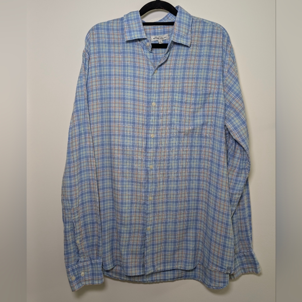 Peter Millar Blue Plaid 100% Cotton Button Down Shirt Large Preppy Coastal - Picture 2 of 5